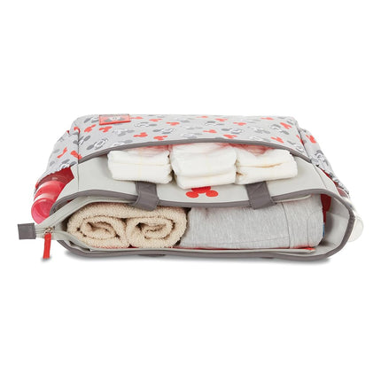 Disney Unisex Baby Cudlie Diaper Tote Moms | Large Spacious Travel Boy and Girl | 17-inch Multi-Functional Bag, Minnie Mouse Bows Print