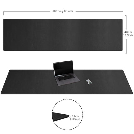 Cacoy 160x40cm Multifunctional Computer Desk Pad, Waterproof PU Leather Mouse Pad, Desk Writing Mat for Office and Home (Black)