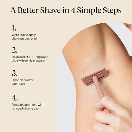 Kitsch Perfect Glide Safety Razor - Metal Handle & Stainless Steel One Blade Razor with 5 Supply Safety Razor Blade & 1 Razor Cap | No Drag Single Blade Razors for Women | Reusable Razor for Women