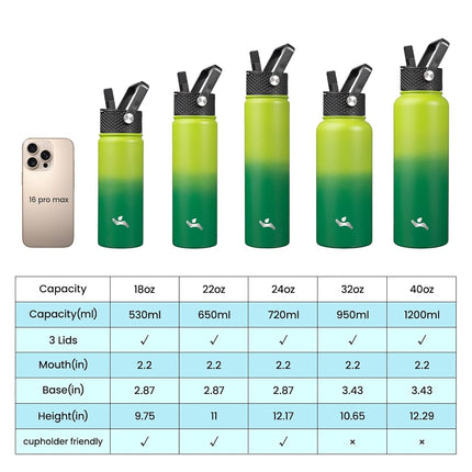 Konokyo Insulated Water Bottle with Straw,40oz 3 Lids Metal Bottles Stainless Steel Water Flask,Bamboo Grove
