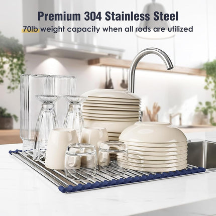 Tomorotec Roll Up Dish Drying Rack Over Sink, 304 Steel, 21x15.5, Indigo