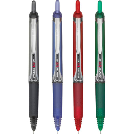 PILOT Precise V5 RT Refillable & Retractable Rolling Ball Pens, Extra Fine Point Pens, 0.5 mm, Black/Blue/Red/Green, Pack of 4 - Ideal for School, Journaling & Office Writing
