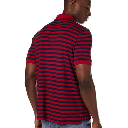 Nautica Men's Big and Tall Classic Fit Short Sleeve 100% Cotton Stripe Soft Polo Shirt - red - 1X