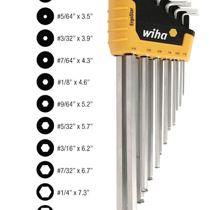 Wiha 66991 MagicRing Ball End Hex Key Set, Long Inch, in Holder, 13 Piece