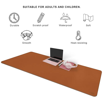 Vyaaa Desk Mat on top of Desks, 160 x 80cm PU Leather Desk Mat, Large Desk Blotter Pad for Office, Home, Gaming, Computer, Laptop, Keyboard and Mouse - Light Brown