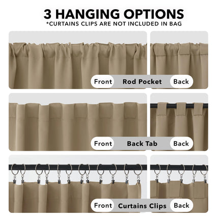 Deconovo Solid Room Darkening Panels Back Tab and Rod Pocket Curtains Blackout Thermal Insulated Curtains for Living Room 52Wx63L Inch Khaki 2 Panels