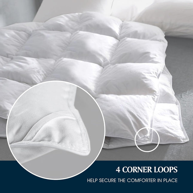 Serta All Seasons Feather Down Comforter Microfiber Cover Down Proof Fluffy Medium Warmth Duvet Insert with Corner Tabs White Twin Size