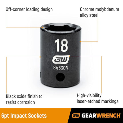 GearWrench 84932N 1/2 Drive SAE Impact Socket Set (19 Piece)