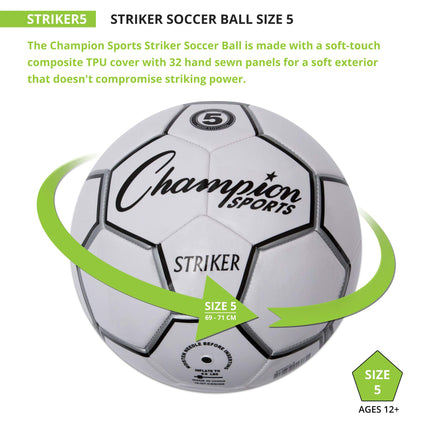 Balón de fútbol Champion Sports Striker, blanco/negro, talla 5