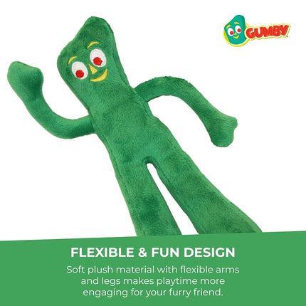 Multipet Gumby Dog Plush Toy - Squeaky Toy for All Dogs - Extra Soft Plush w/Flexible Legs & Arms - Stuffed Animal for Cuddling & Playing - Cute Dog Pet Toy (9", Green)