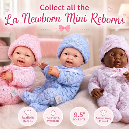 JC Toys - Mini La Newborn First Day | Anatomically Correct Real Boy Baby Doll | 9.5" All-Vinyl | Includes Knit Outfit, Hat and Pacifier | Designed by Berenguer | Ages 2+