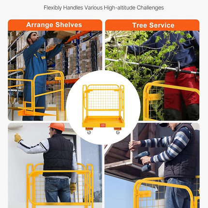 VEVOR Forklift Safety Cage, 36 x 36 Inches Foldable Forklift Work Platform of 1200 lbs Load Capacity with Lockable Swivel Wheels, Drain Hole & Device Chain, Holds 1 to 2 Adults, Ideal for Aerial Work