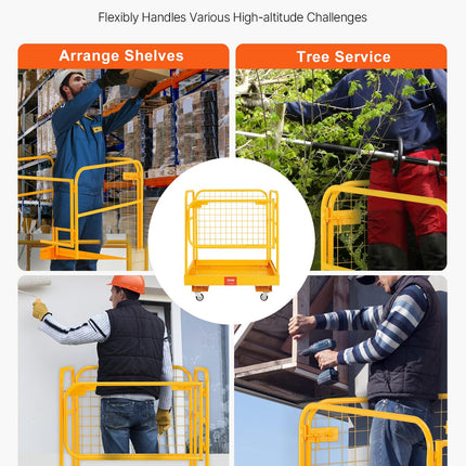 VEVOR Forklift Safety Cage, 36 x 36 Inches Foldable Forklift Work Platform of 1200 lbs Load Capacity with Lockable Swivel Wheels, Drain Hole & Device Chain, Holds 1 to 2 Adults, Ideal for Aerial Work