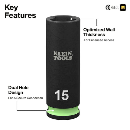 Klein Tools 65148HD KNECT Deep-Well and Shallow Impact Socket Set, 3/8-Inch Drive, SAE and Metric, 44-Piece Tool Set, Impact Driver, Swivel Adapter, Wrench Extensions, Removable Socket Organizer