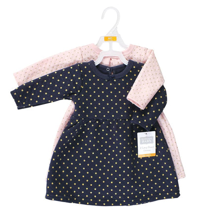 Hudson Baby Girls' Cotton Dresses, Metallic Navy Pink, 9-12 Months