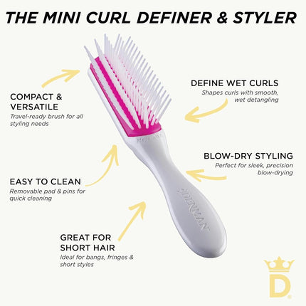 Denman Mini Curl Definer & Styler 5 Row Hairbrush for Detangling, Separating, and Defining Curls, Curly Hairbrush, Sleek Blowdrying - (Kyoto) D14