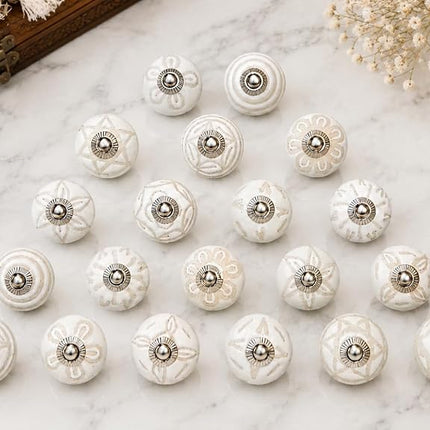 JGARTS 20 Knobs White Hand Painted Ceramic Knobs Cabinet Drawer Pull