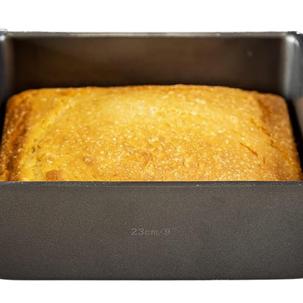 MasterClass KCMCHB35 23 cm Deep Cake Tin with PFOA Non Stick and Loose Bottom, 1 mm Carbon Steel, 9 Inch Square Pan, Grey