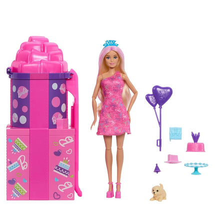 Barbie Rise & Surprise Doll & Accessories, Pet Birthday Series with 12 Surprises Including Slide & Color-Change Activity (Styles May Vary), JKF66