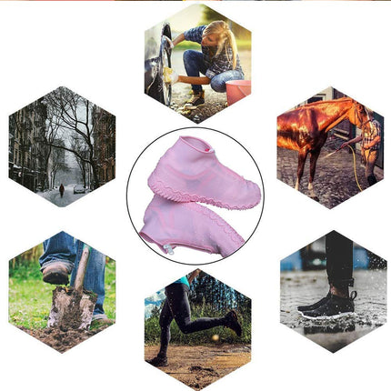 Shiwely Waterproof Shoe Covers, Silicone Reusable Shoe Cover Non-slip Durable Zipper Elastic Rain Cover Protection for Men Women (M (Women 5.5-7.5, Men 5-6.5), Pink)