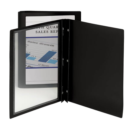 Carpeta de informe de polietileno Smead Frame View, tres sujetadores laterales de doble patilla, tamaño carta, frontal negro/transparente, 5 por paquete (86020)