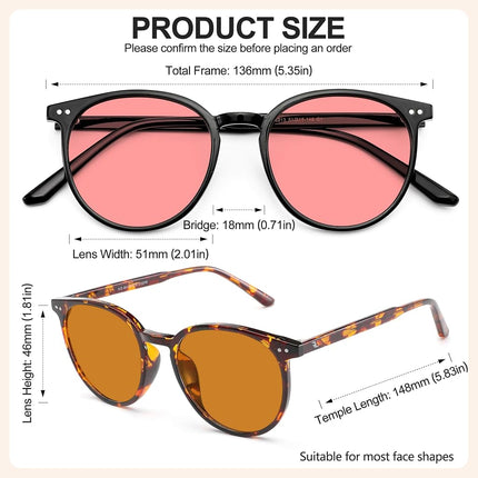 JFXQDR Unisex Round Blue Light Filter Glasses for Computer Screen, Pink + Brown Lens Black Frame + Tortoise, M
