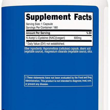 Nutricost N-Acetyl L-Cysteine (NAC) 600mg, 180 Capsules - Non-GMO, Gluten Free