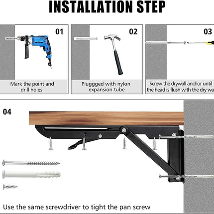 AUTOHJ Folding Shelf Brackets - 14 Inch 4 Pcs Heavy Duty Metal Collapsible Shelf Bracket, DIY Wall Mounted Shelf Bracket, Space Saving for Bench