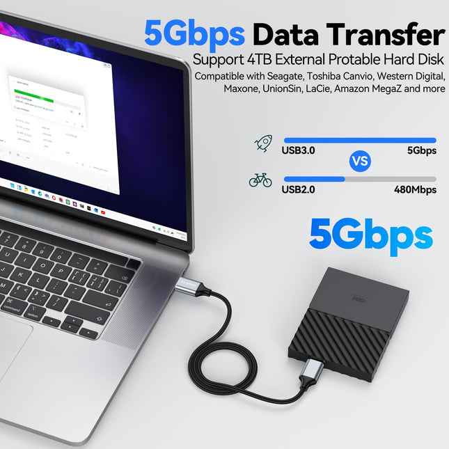 Câble USB 3.0 Micro B CLAVOOP 45 cm, Câble de Disque Dur Externe 5 Gbit/s USB A vers Micro B Haute Vitesse Compatible avec Disque Dur Seagate Xbox One Toshiba WD Western Digital