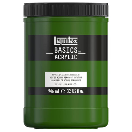 Liquitex BASICS Acrylic Paint, 32-oz Jar, Hooker’s Green Hue Permanent