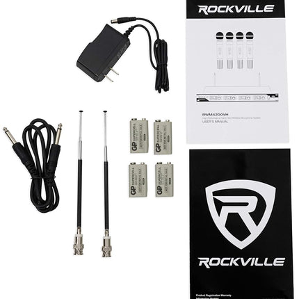 Rockville RWM4200VH VHF Wireless Quad HandHeld Microphone System with LCD Display