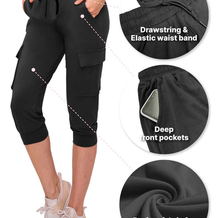 Pantalones Capri Cargo Jogger ALWAYS para mujer - Pantalones deportivos informales supersuaves con cordón y puños, Sdblue, Mediano