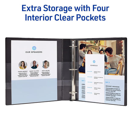 Avery Heavy-Duty View 3 Ring Binders, 1 Inch One Touch Slant Rings, 250-Sheet Capacity, DuraHinge, 1.4 Inch Wide Spine, Customizable Clear Cover and Spine, Black Binders (6-Pack of 79275)