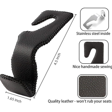 Headrest Hooks for Car, Back Seat Organizer Gray Leather Hanger Holder Hook, for Hanging Purses and Bags and Coats, Pack of 2