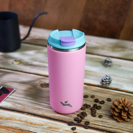 Konokyo Tumbler with Lid, 12 oz Travel Coffee Mug Double Wall Vacuum Stainless Steel Thermal Metal Cup Insulated Water Bottle,Pink