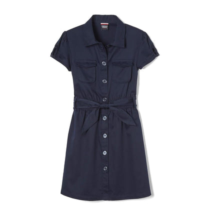French Toast Girls' Twill Safari Shirtdress, Navy, 6 Plus