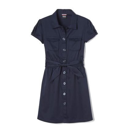 French Toast Girls' Twill Safari Shirtdress, Navy,