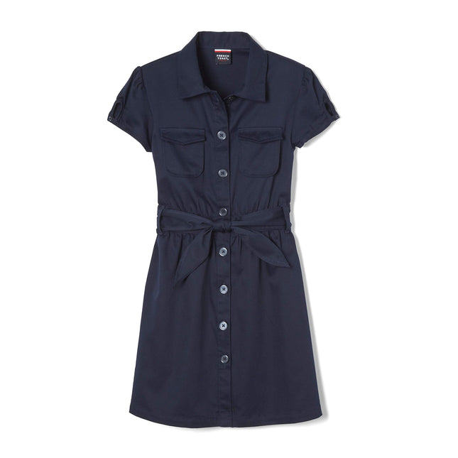 French Toast Girls' Twill Safari Shirtdress, Navy,