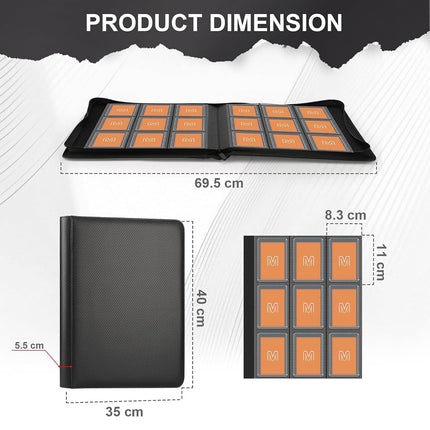 Toploader Binder,Trading Card Binder Storage Hold up 288 Cards 9-Pocket Top Loader Binder with Sleeves for 3"x4" Rigid Toploaders Hard Cases (9Carbon Fiber Black)