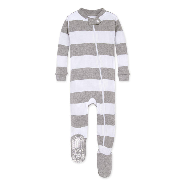 Burt's Bees Baby Gigoteuse à pieds zippée et ensemble de bavoirs pour bébés filles, 100 % coton biologique, Rayures et herbivores, 18 mois