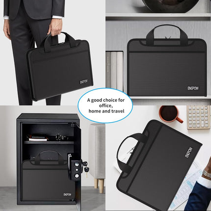 ENGPOW Accordion File Organizer, Fireproof 5200°F Expanding File Folder with 13 Pockets Document Organizer with Handle & Labels, Portable Home Office Travel Safe Storage for Letter A4 Files, Black