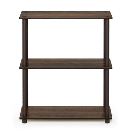 Furinno TURN-N-TUBE Storage Shelves, 3-Tier Book Shelf, Corner Shelf, Toolless Open Shelves, for Organization and Storage, Living Room, Garage, Home Office, Walnut