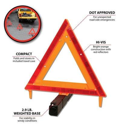 Performance Tool W1498 Large Early Warning Roadside Emergency Reflective Triangle, 3 Pack with Case (Dot Approved), 3 Pack