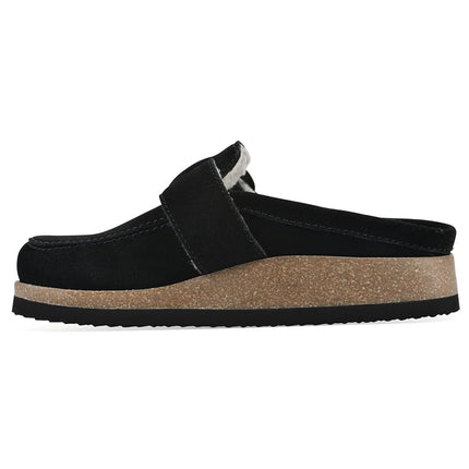 White Mountain Women's Bueno Mule, Black Suede with Faux Fur, 6