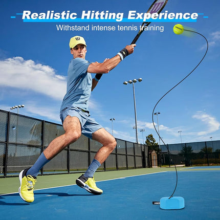 Hikeen Premium Tennis Trainer Rebound with Metal Base,Portable Solo Tennis Trainer Set with 3 Highly Elastic String Balls,Tennis Practice Equipment for Adult Kids an Beginners - Blue