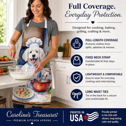 Caroline's Treasures Tablier Le Chef Kuvasz Cuisine Cuisson Service Pâtisserie Artisanat Jardinage pour Adultes Femmes Hommes, Unisexe, Grand, Multicolore