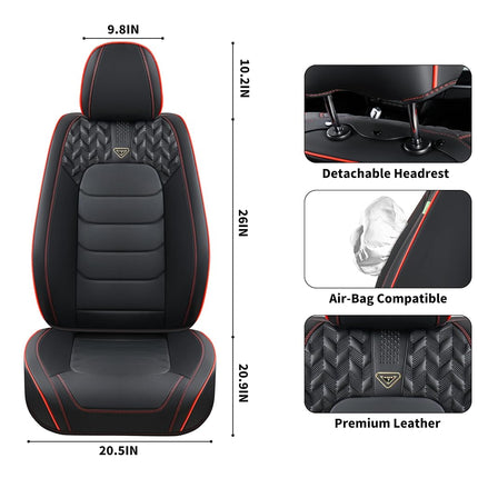 FLORICH Fundas de Asiento de Cuero, 2 Piezas Delanteras, Impermeables, Ajuste Universal para la Mayoría de Camionetas SUV (Negro y Línea Roja)