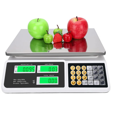 Balance de calcul du prix YIFOR 88lb/40kg, balance numérique commerciale à écran LCD avec plate-forme en acier inoxydable, balance pour fruits et légumes et aliments pour marché de producteurs, points de vente, boucherie (plateau plat)