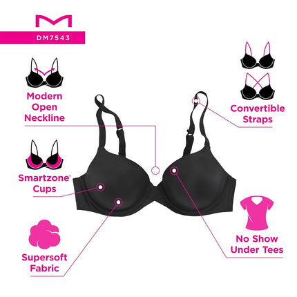 Maidenform Women's One Fabulous Fit 2.0 Tailored Demi Bra One Fabulous Fit 2.0 Half Cup Bra Not Applicable, Black, 105D