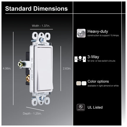GE 3 Way Designer Rocker On/Off Switch - White